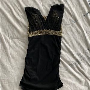 Black and gold mini dress